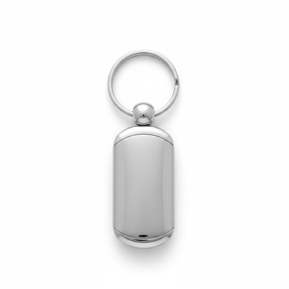 Silver-Tone Stainless Steel Rectangular Keychain With Polished & Matte Finish